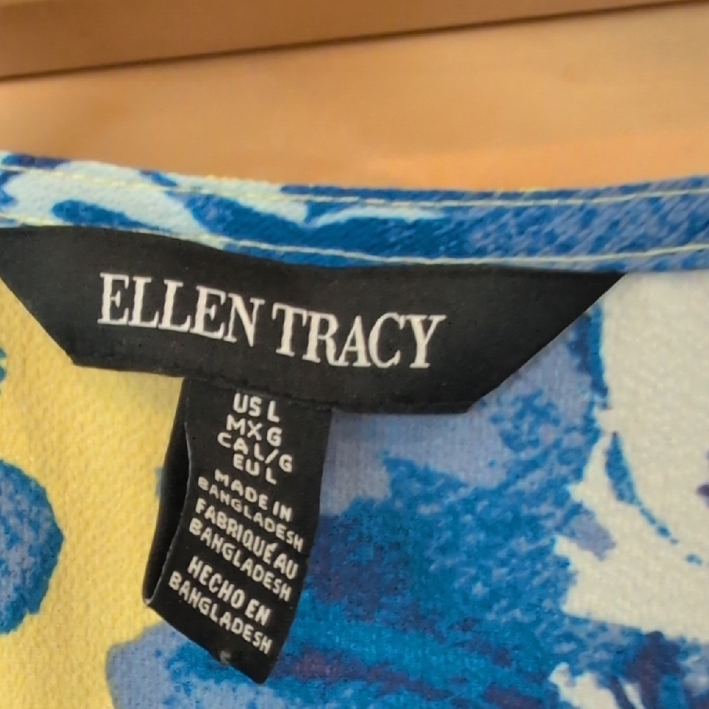 Ellen Tracy Blue and Yellow Floral Blouse - Picture 2 of 6